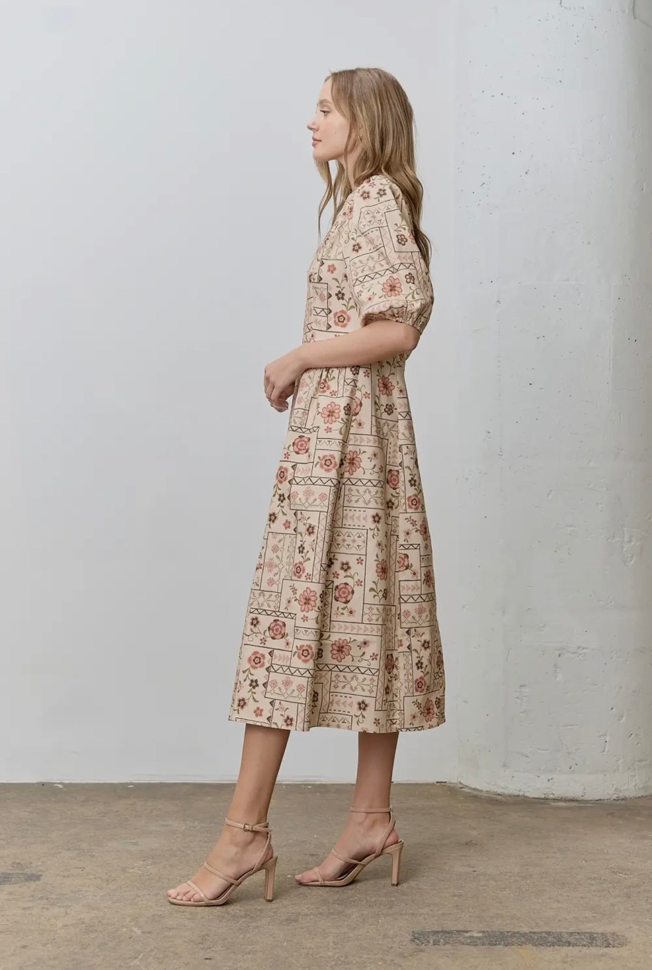 Cross Stitch Denim Midi Dress