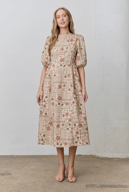 Cross Stitch Denim Midi Dress