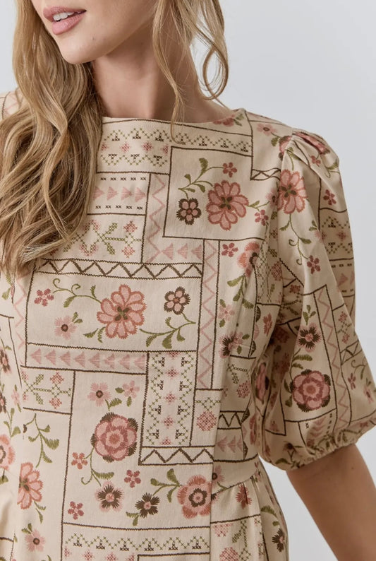 Cross Stitch Denim Midi Dress