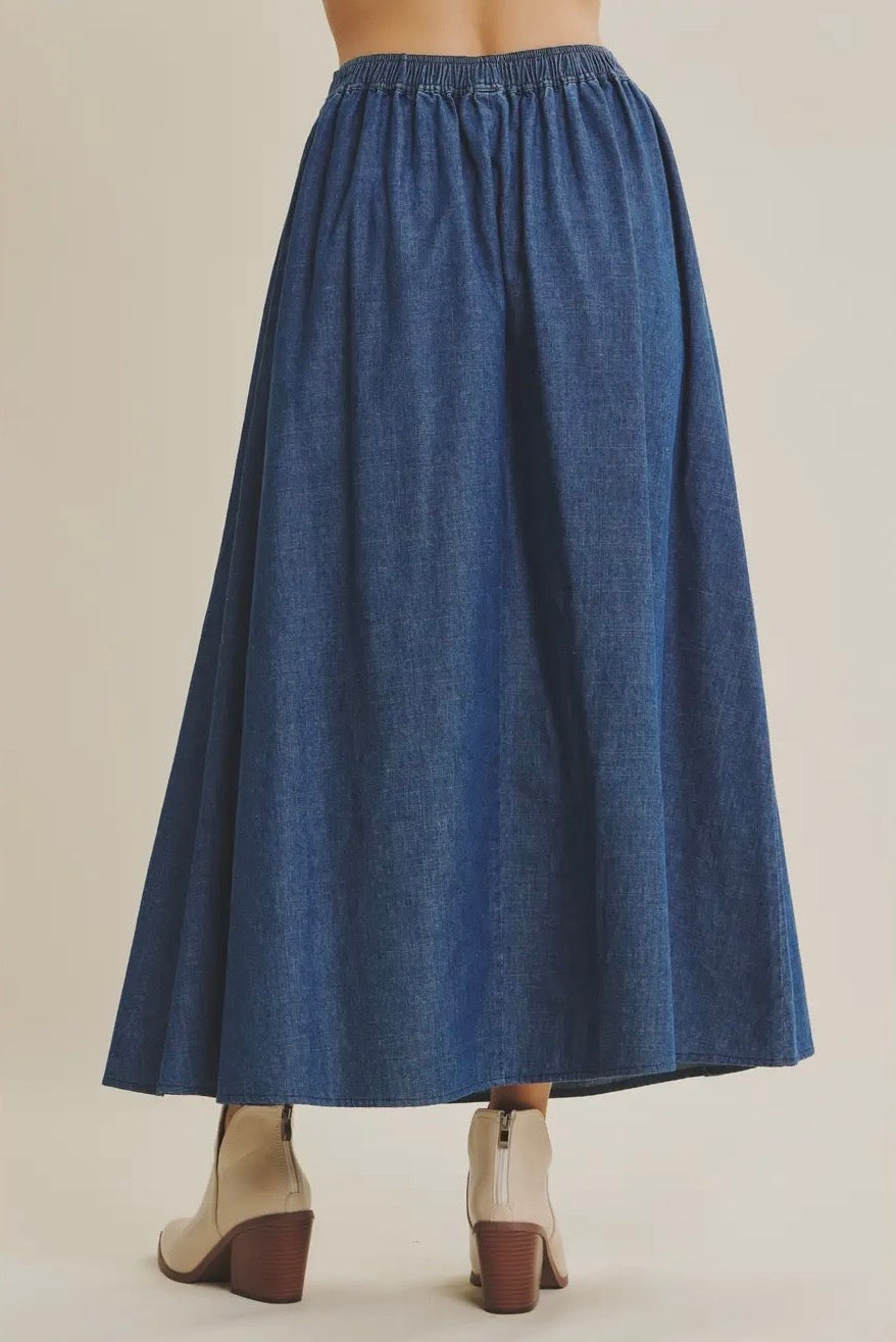 Undeniably Wearable Denim Flare Midi Skirt
