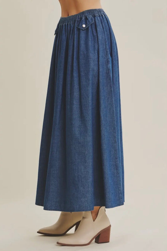 Undeniably Wearable Denim Flare Midi Skirt