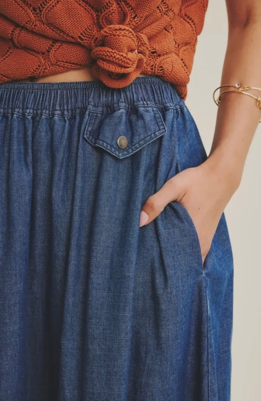 Undeniably Wearable Denim Flare Midi Skirt