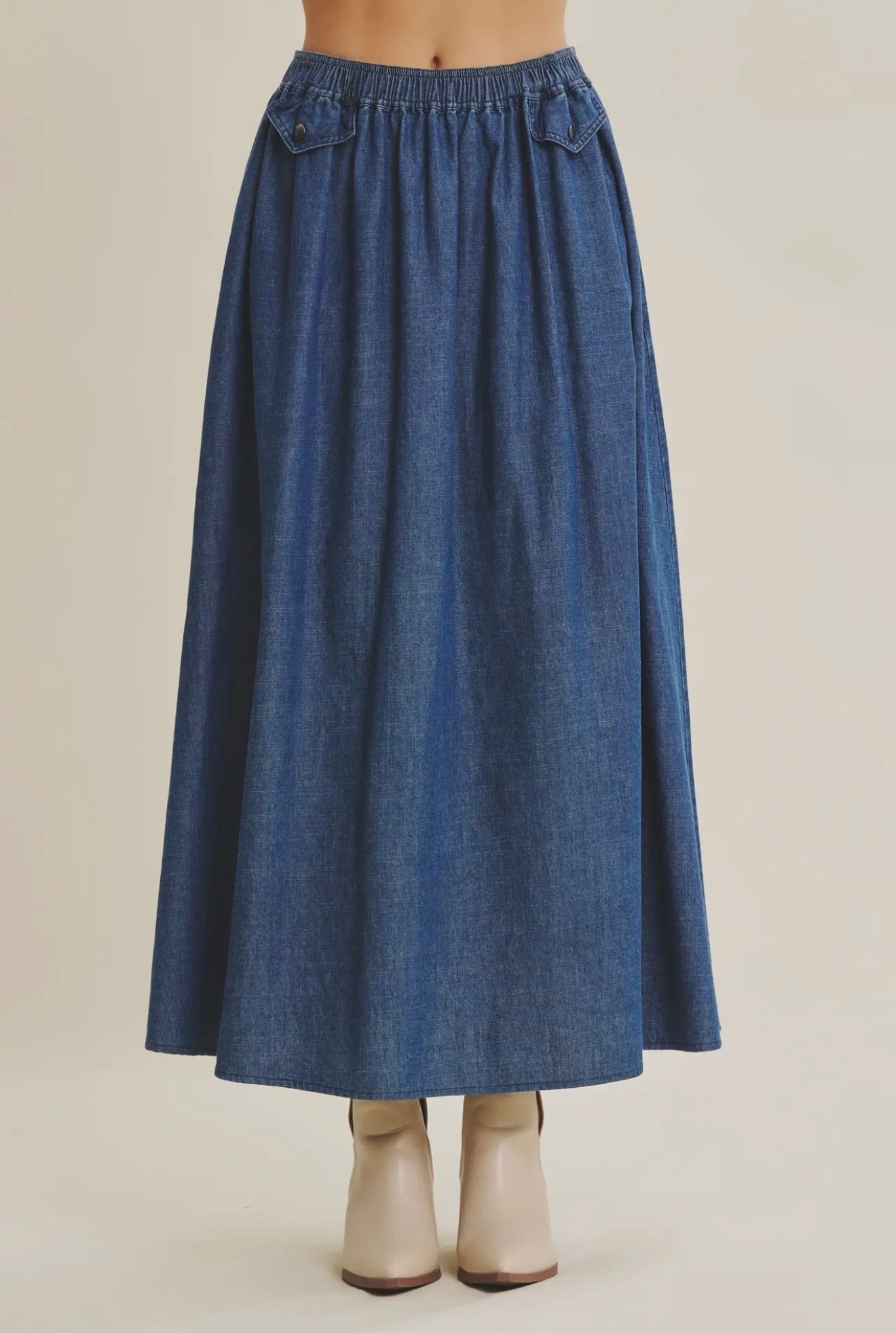 Undeniably Wearable Denim Flare Midi Skirt