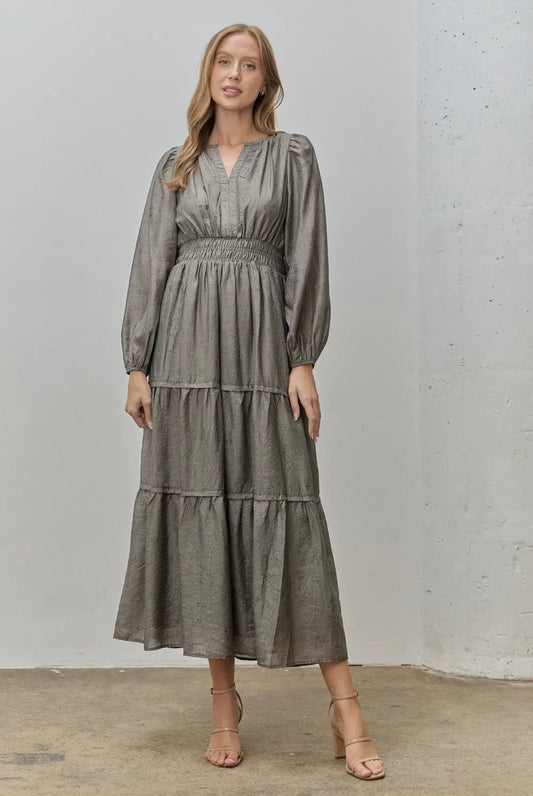 Evangeline Charcoal Tiered Dress